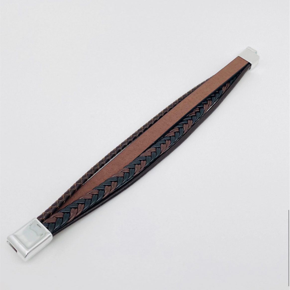 Handmade Leather Cross Men's Magnetic Buckle Bracelet -Mj/Bc
