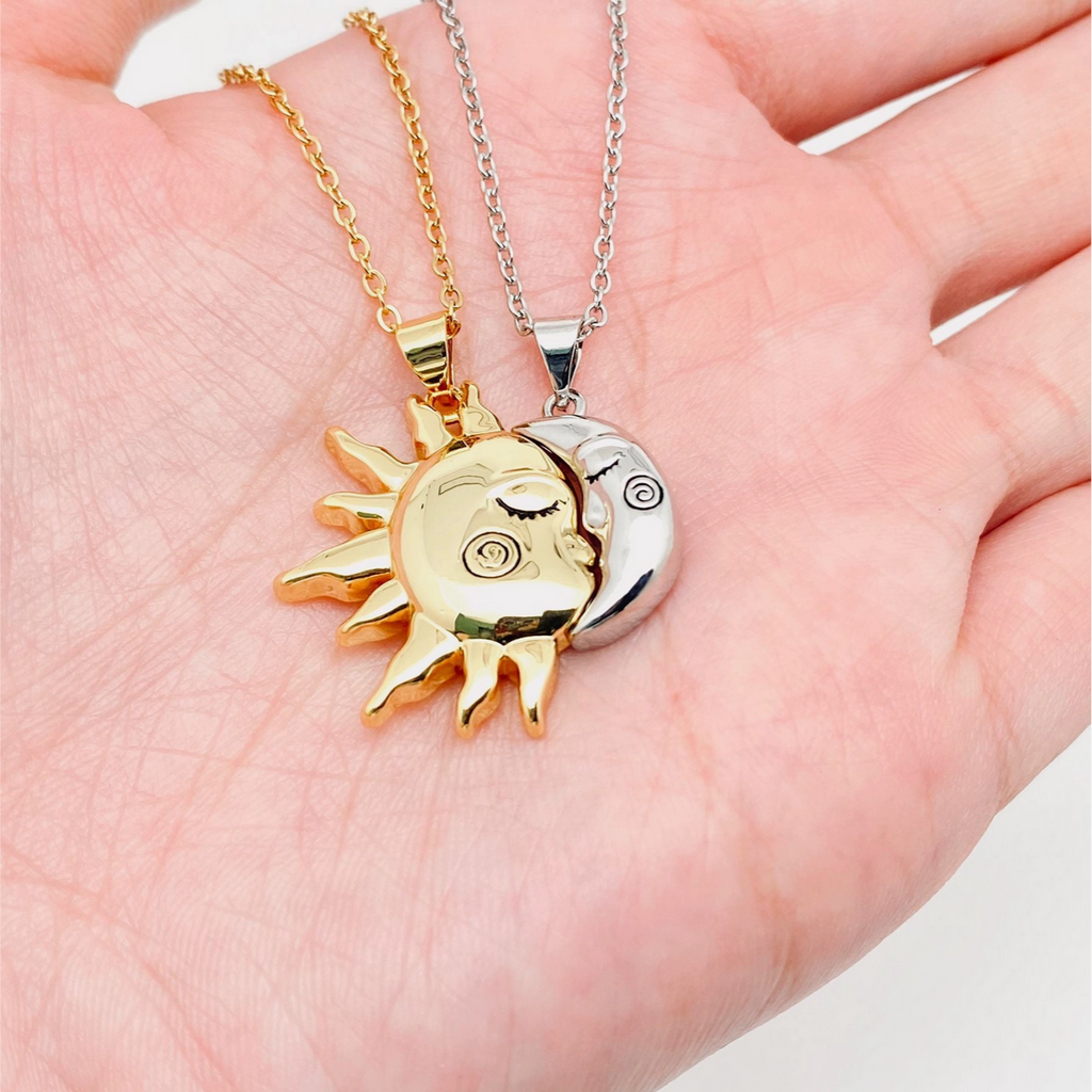 Sun and Moon's Kiss: Romantic Couple's Pendant Necklace