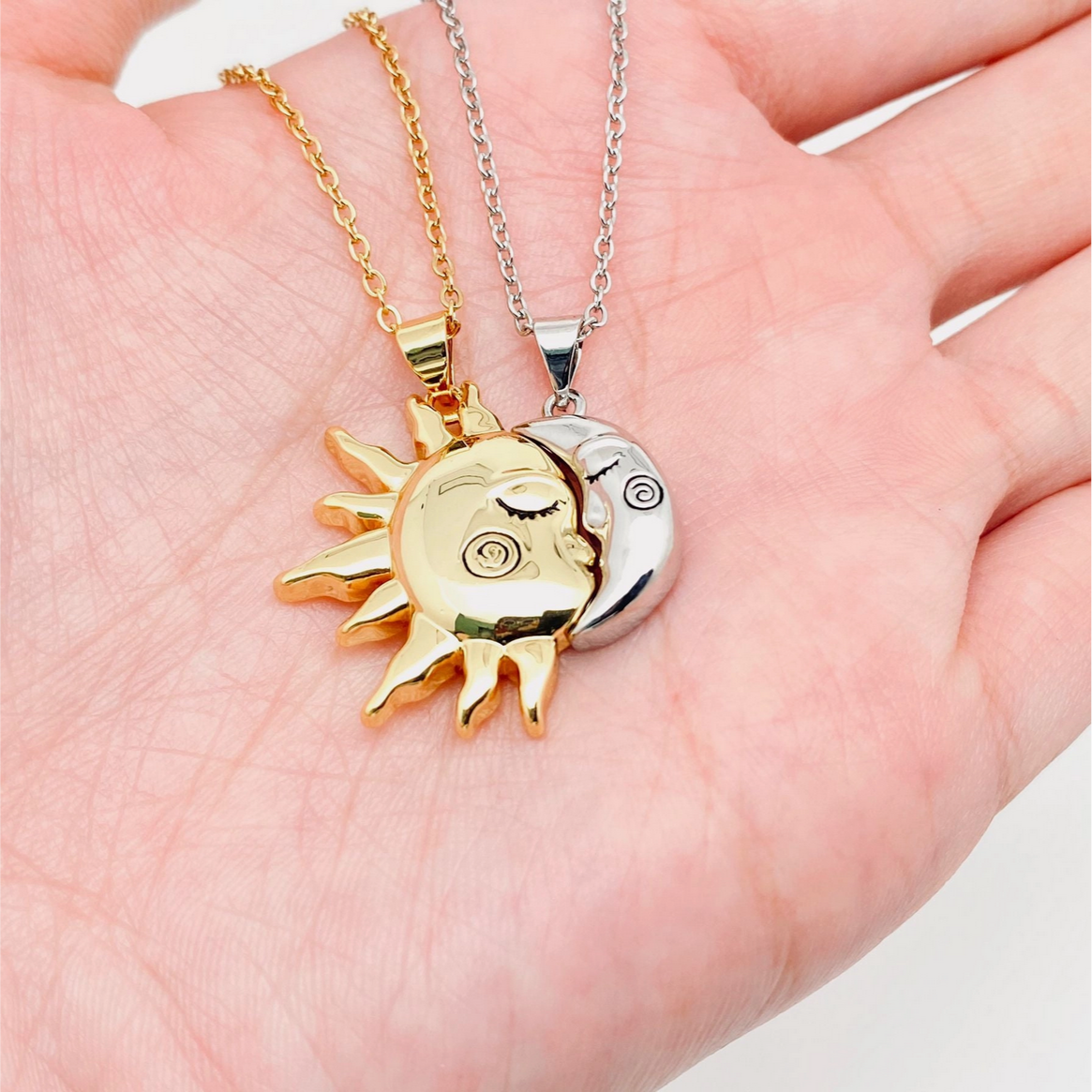Sun and Moon's Kiss: Romantic Couple's Pendant Necklace