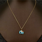 Cute Blue Enamel Elephant 18K Golden S.Steel Neclace