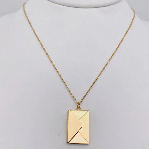 "I Love You" Stainless Steel Openable Envelope Necklace