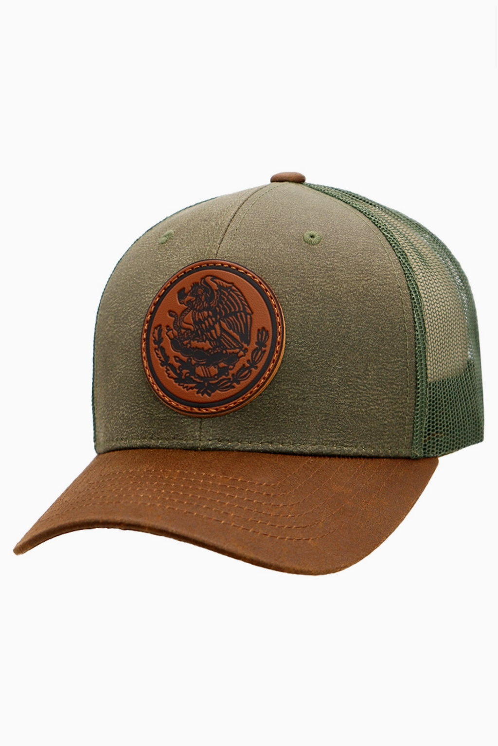 Mexico Coat of Arms Faux Oil Leather Trucker Hat