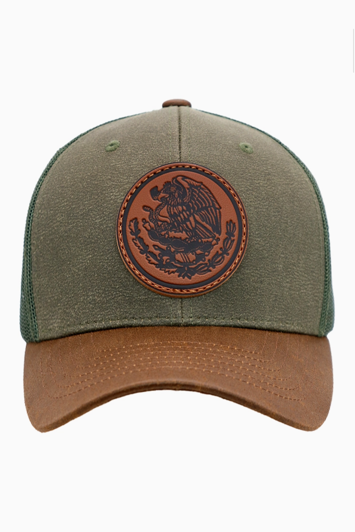 Mexico Coat of Arms Faux Oil Leather Trucker Hat