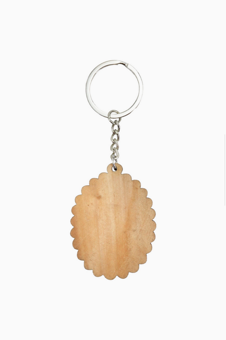 Our Lady of Guadalupe Epoxy Resin Infused Wood Key Chain