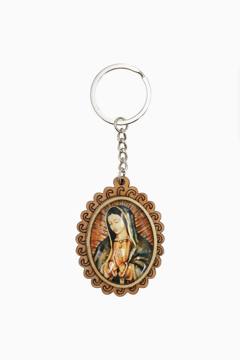 Our Lady of Guadalupe Epoxy Resin Infused Wood Key Chain
