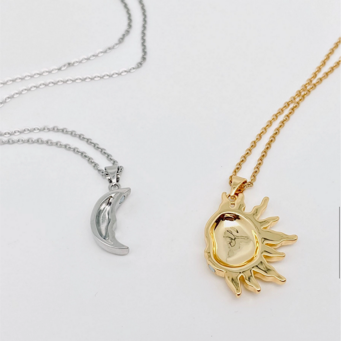 Sun and Moon's Kiss: Romantic Couple's Pendant Necklace