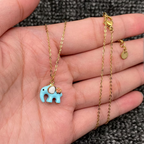 Cute Blue Enamel Elephant 18K Golden S.Steel Neclace