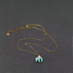 Cute Blue Enamel Elephant 18K Golden S.Steel Neclace
