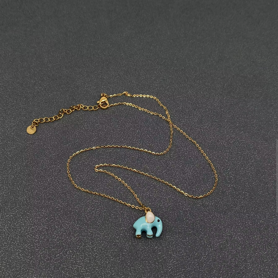 Cute Blue Enamel Elephant 18K Golden S.Steel Neclace