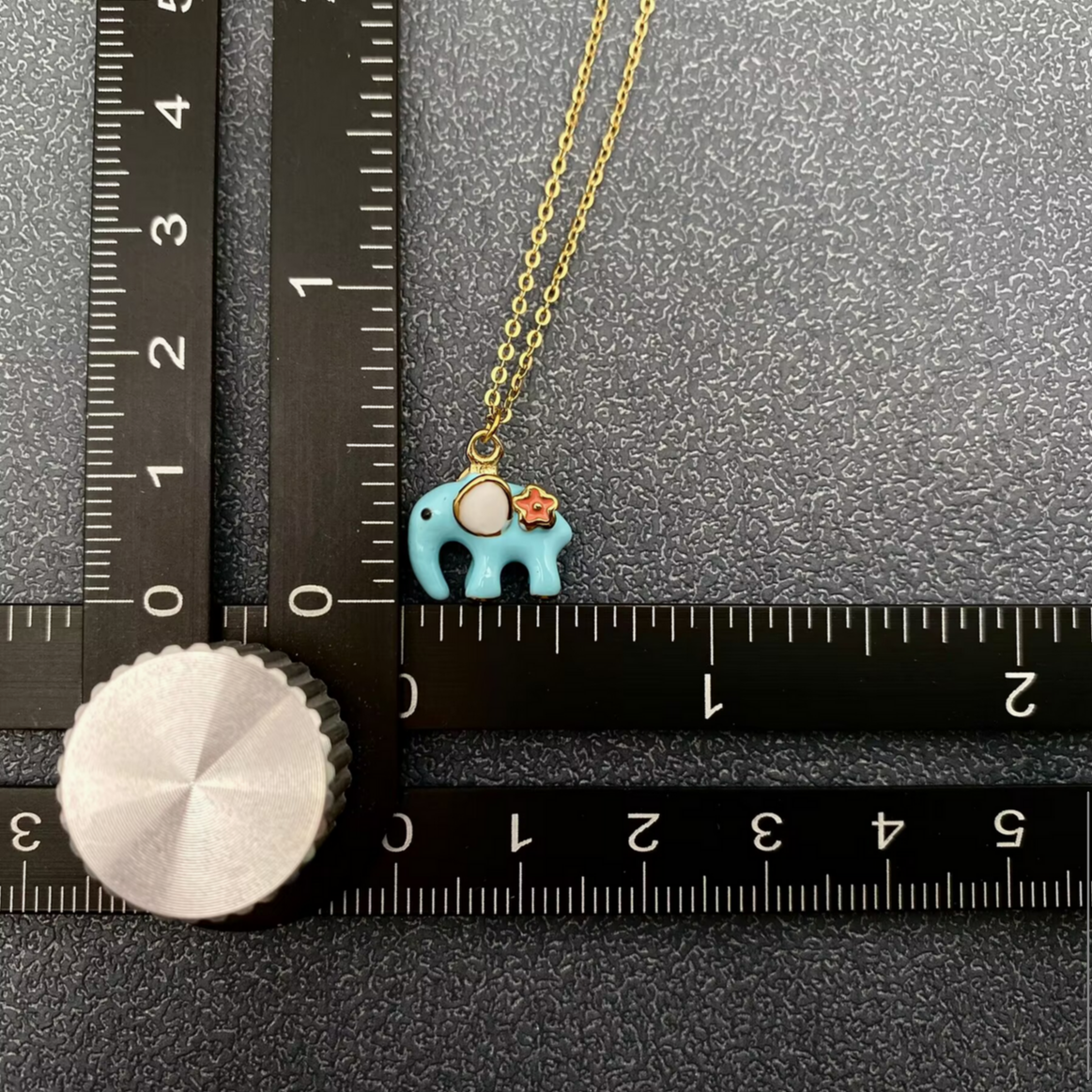 Cute Blue Enamel Elephant 18K Golden S.Steel Neclace