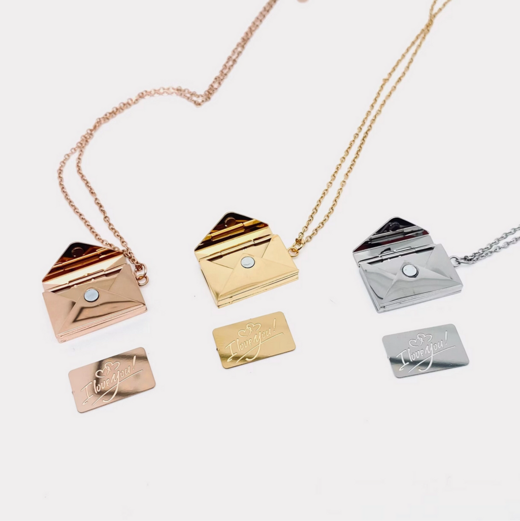 "I Love You" Stainless Steel Openable Envelope Necklace