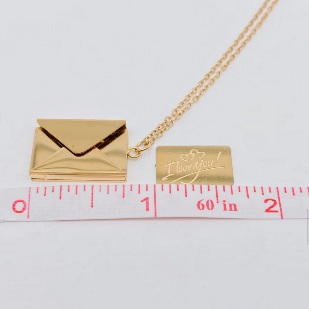 "I Love You" Stainless Steel Openable Envelope Necklace